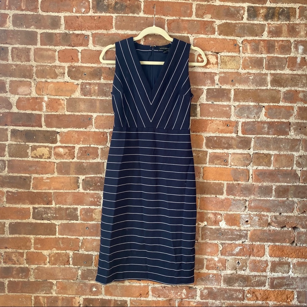 Navy and White V-Neck Shift Dress
